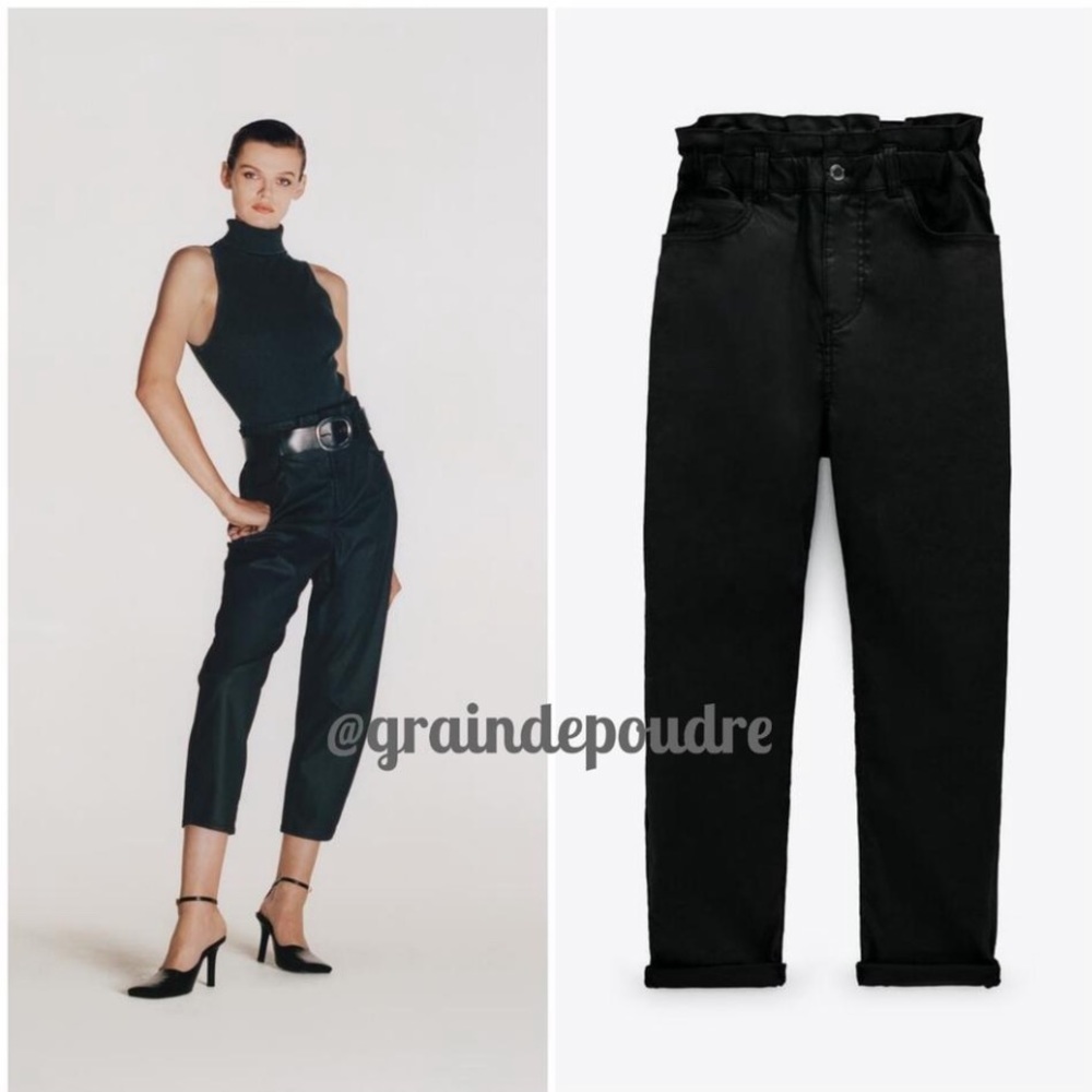 Black Baggy Coated Hi Waist Pants